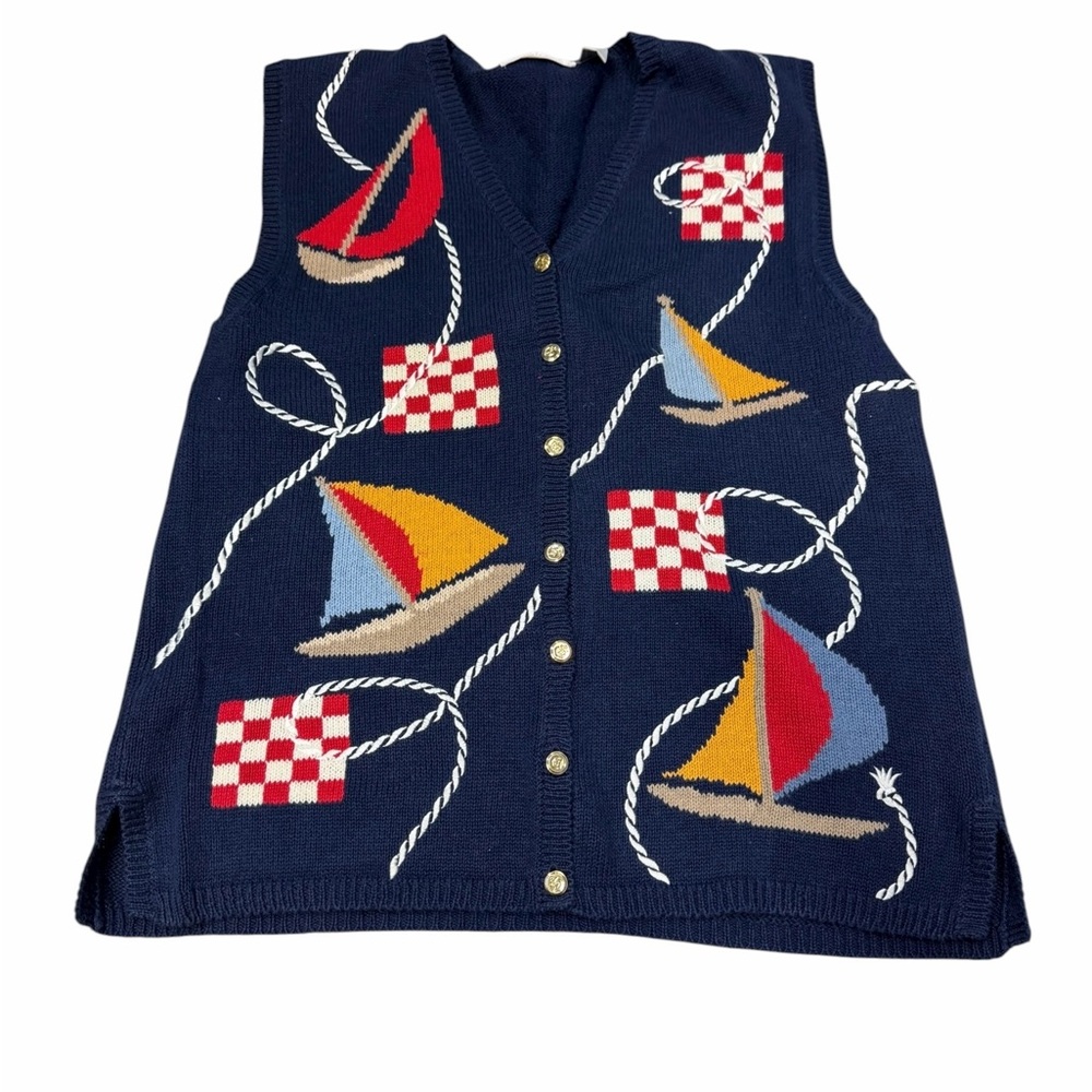 ⛵ Vintage Portraits by Northern Isles Sailboat Knit Sweater Vest XL ⛵